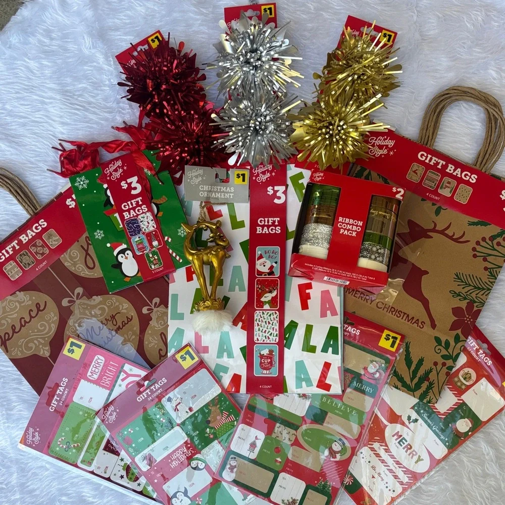 Festive Holiday Gift Bag Set with Red and Gold Accents